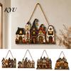 Thanksgiving Wall Art 2D Wooden Halloween Door Hanger Sign, Pumpkin Ghost Vintage Town Building Welcome Castle Theme Party Supplies Plaque with