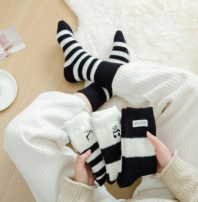 Dames Herfst en Winter Verdikte Pluche Panda Gestreept Warm Slaap Vloer Huis Buis Sokken
