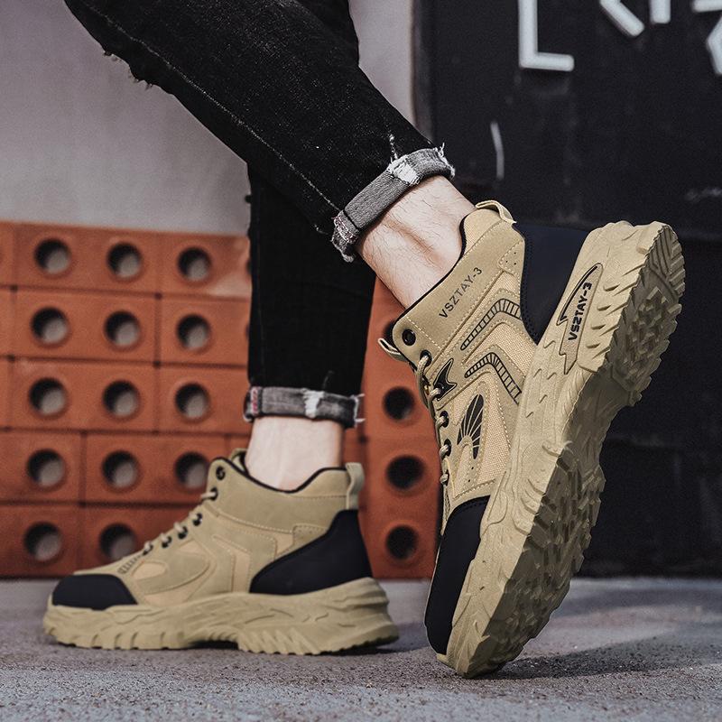 High-top autumn new outdoor mountaineering sneakers leather waterproof black locomotive Martin boots