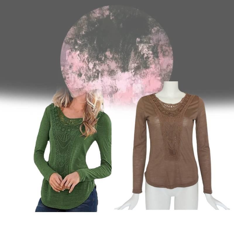 Elegant Lace Patchwork Long Sleeve Cotton Blouse For Women Geometric Design
