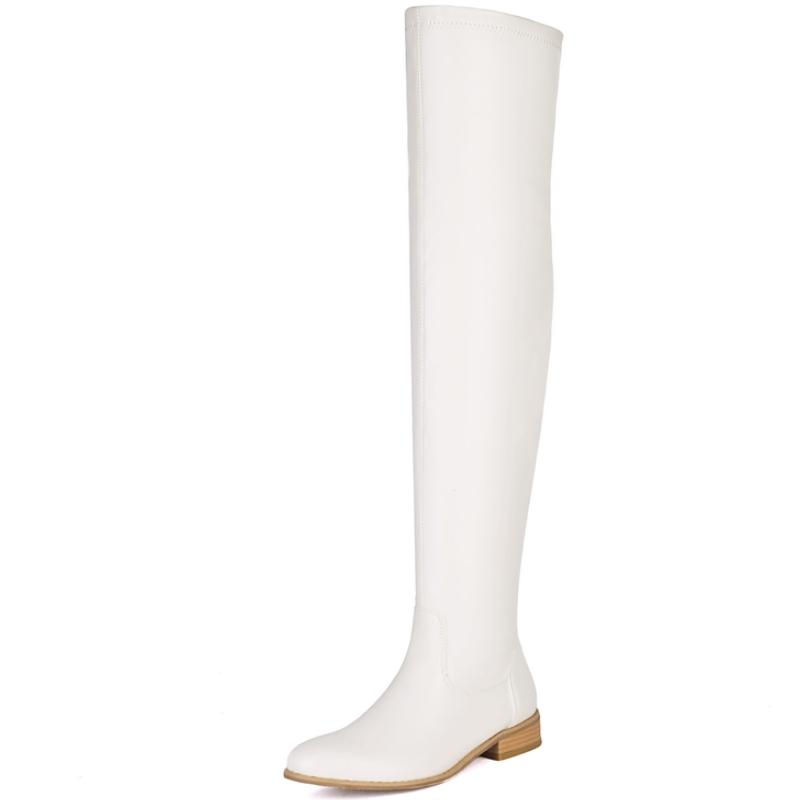 Women's Thigh High Boots 2025 Low Heels Over-the-knee Boot Black Red White Long Footwear Shoes Ladies Large Size 48 Water-proof