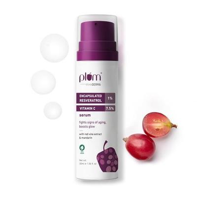 Pflaume 1 % verkapseltes Resveratrol & 7,5 % Vitamin C Gesichtsserum | Verbessert den Glanz | Leicht & zieht schnell ein | 100 % vegan | 30 ml