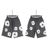 Men Women Streetwear Oversized Denim Shorts With Cotton Puff Floral Print Loose Fit Short Pants
