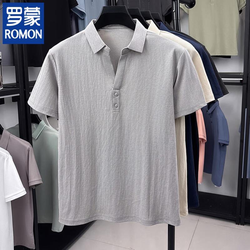 ROMON Men s Linen-Cotton Short-Sleeve Polo Shirt 3XL