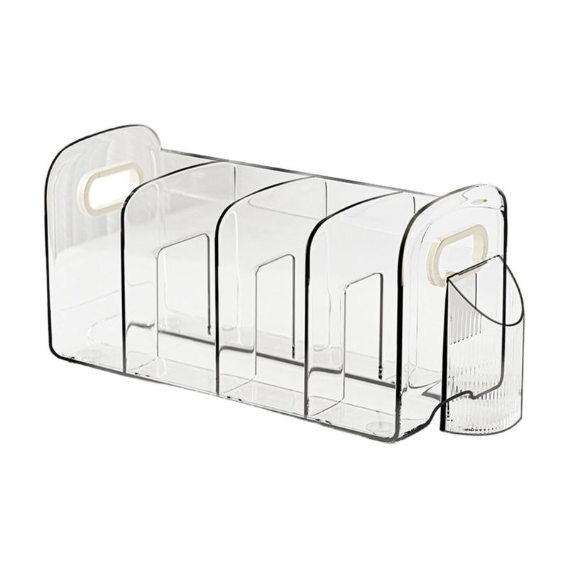 

Clear Acrylics Bookends with Pen Cup Space Saving Desk Book Organizers 3-4 Compartments Book End Magazine Stand