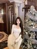 Threaded Pure Desire Lace Patchwork Sexy Apricot Long Sleeve Women's Slimming Winter Top