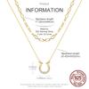 925 Sterling Silver Golden Double Layer Necklace CZ Horseshoe Pendant Lucky Symbol Design Layered Jewelry Gift for Women Girls
