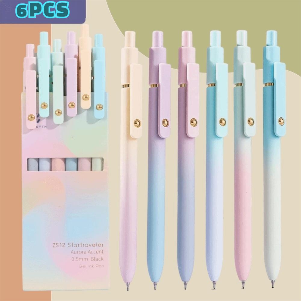 5/6Pcs Gifts Aurora Gradient Color Gel Ink Pens Low Center Gravity 0.5mm Signature Pens Push-type Quick Drying School Supplies