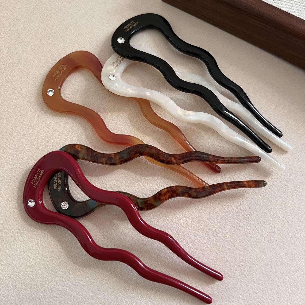 Acetate Wave Hairpin: High-End Retro U-Shaped Accessory for Women