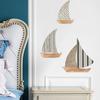 3 Stück Holzsegelboot Nautische Wandkunst Rustikale Ozean-Küstenhänge-Skulptur Mediterraner Stil Seehaus Wanddeko für Badezimmer Wohnzimmer