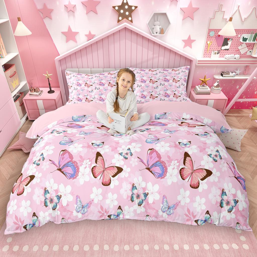 Comforter Homewish Chic Butterfly For Kids Girls 2Pcs/3Pcs Cute Watercolor Animal Bedding Set Wildlife Theme Bed Set