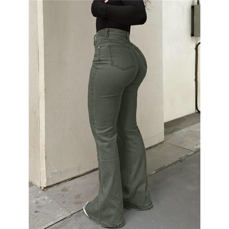 High Waist Schlagjeans für Damen Streetstyle Mode Stretchig Slim Fit mit Taschen Lässige Denim Hose
