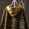 Johnature Women Pullover Hooded Striped Long Sleeve  Autumn Patchwork Pockets Casual Loose T-Shirts