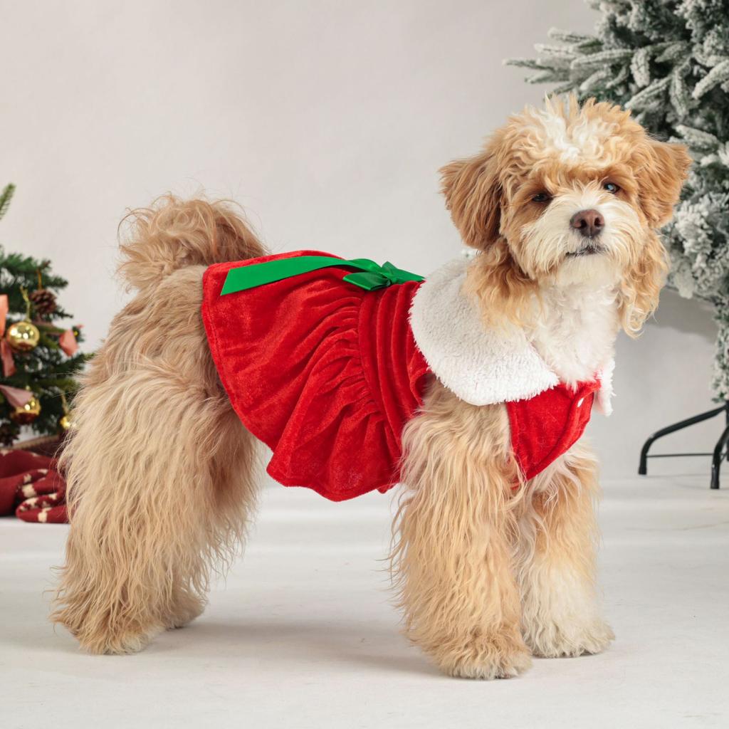 S-3XL Winter Warm Dog Christmas Clothes Santa Claus Red Pet Clothes New Year Holiday Costumes Golden Velvet Princess Dog Dress