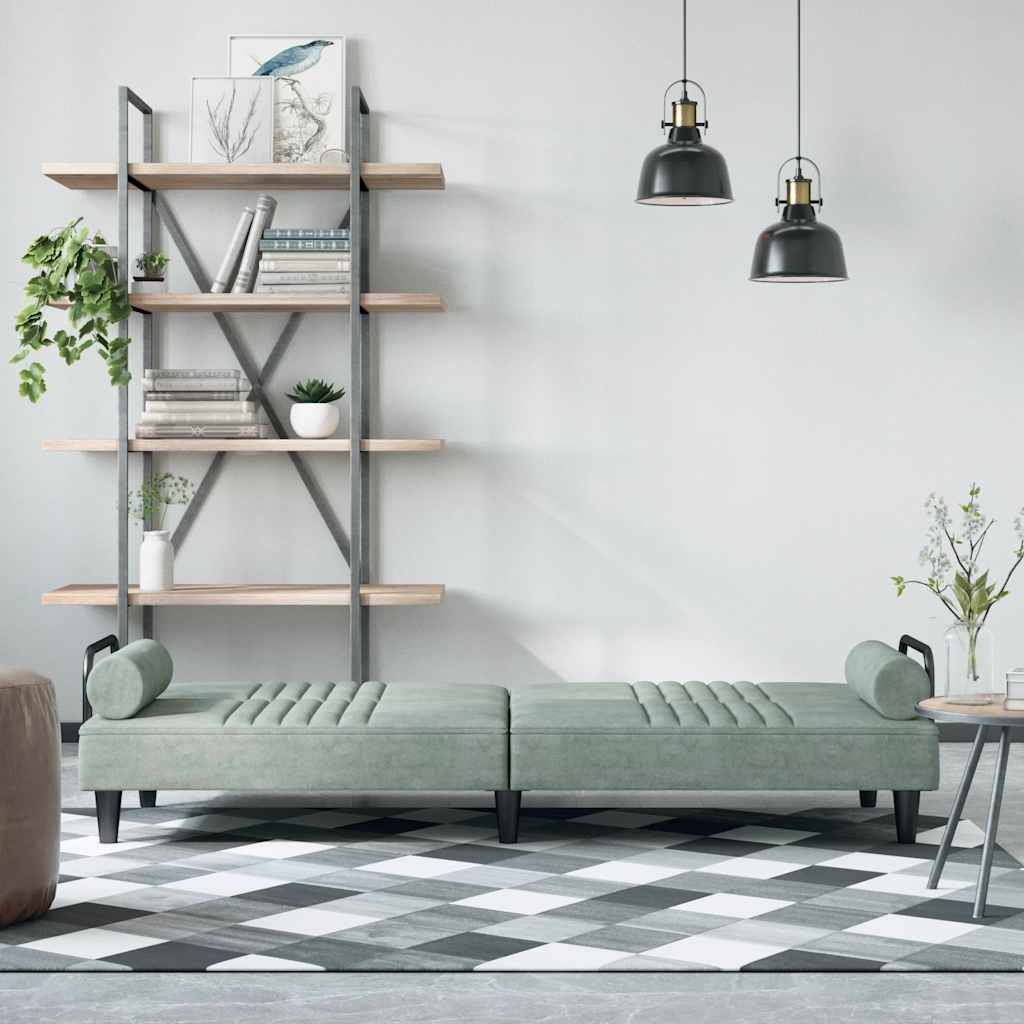 Sleeper Sofa with Armrests Light Grey Velvet