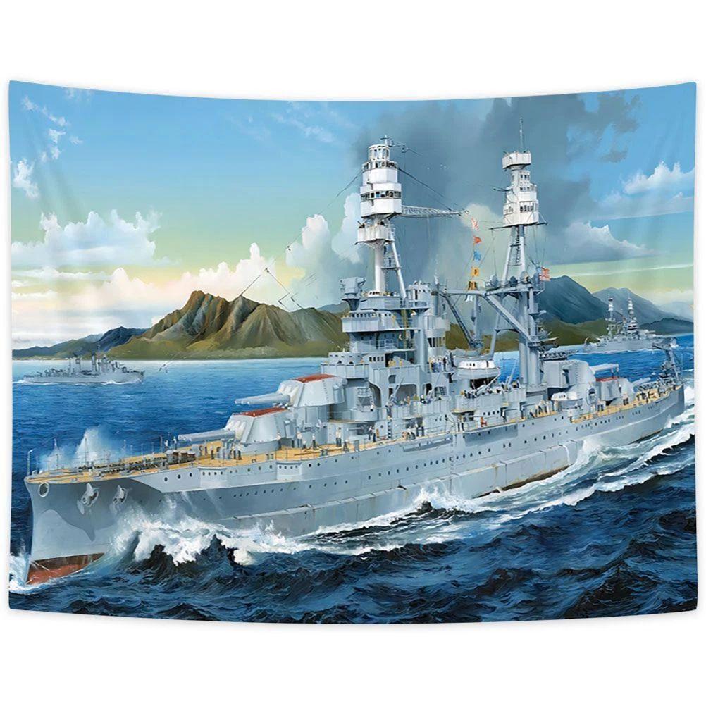 Tapestry abstract art of the wall of a warship from World War II 75x100