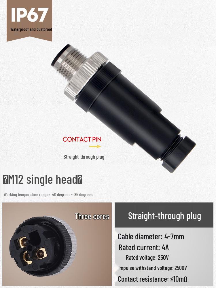 

M12 Waterproof Sensor Connector: Male & Female Aviation Plug, 34-Pin, 5-Hole, 8P, Straight & Elbow, Three-Core Socket.