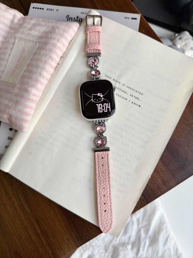 KT cat diamond lychee pattern leather strap for iwatchse10 Apple Watch Xiaomi 89Pro Huawei GT543