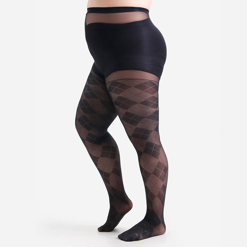 

20D Women S Plus Size 2Xl 3Xl 4Xl High-Wasited Pantyhose Diamond Grid Sheer Tights Stretchy Ladies Nylons Hosiery Stockings 1XL