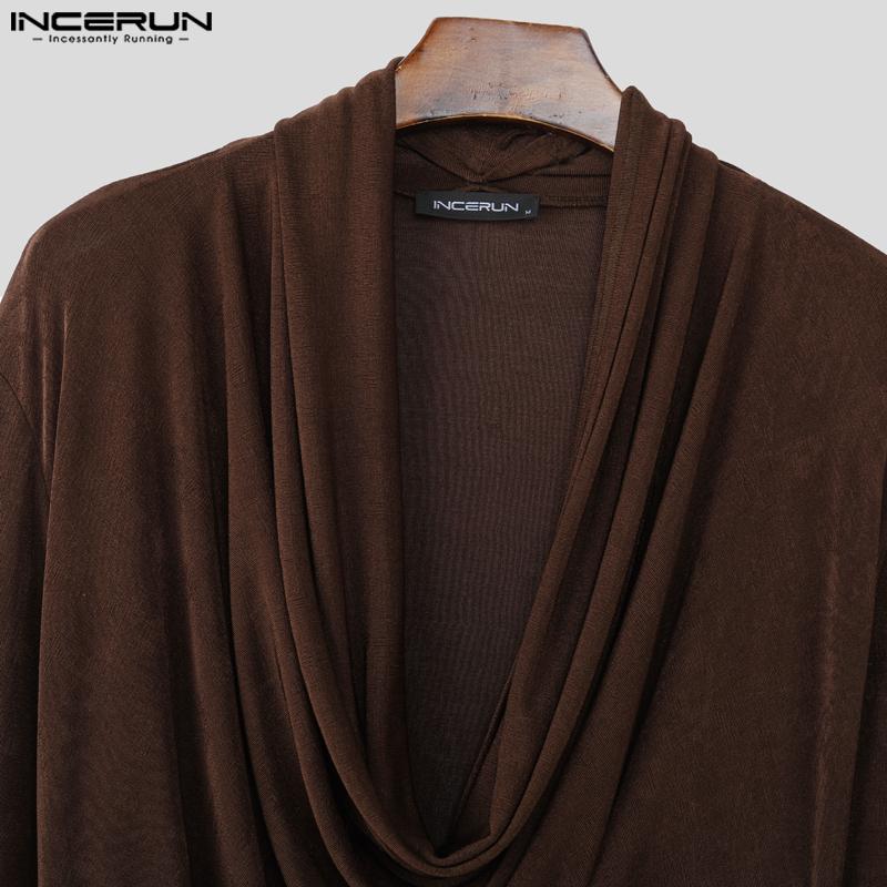 INCERUN Autumn Spring Men Swing Collar Long Sleeve Bandage Waist Casual Tops T-shirts