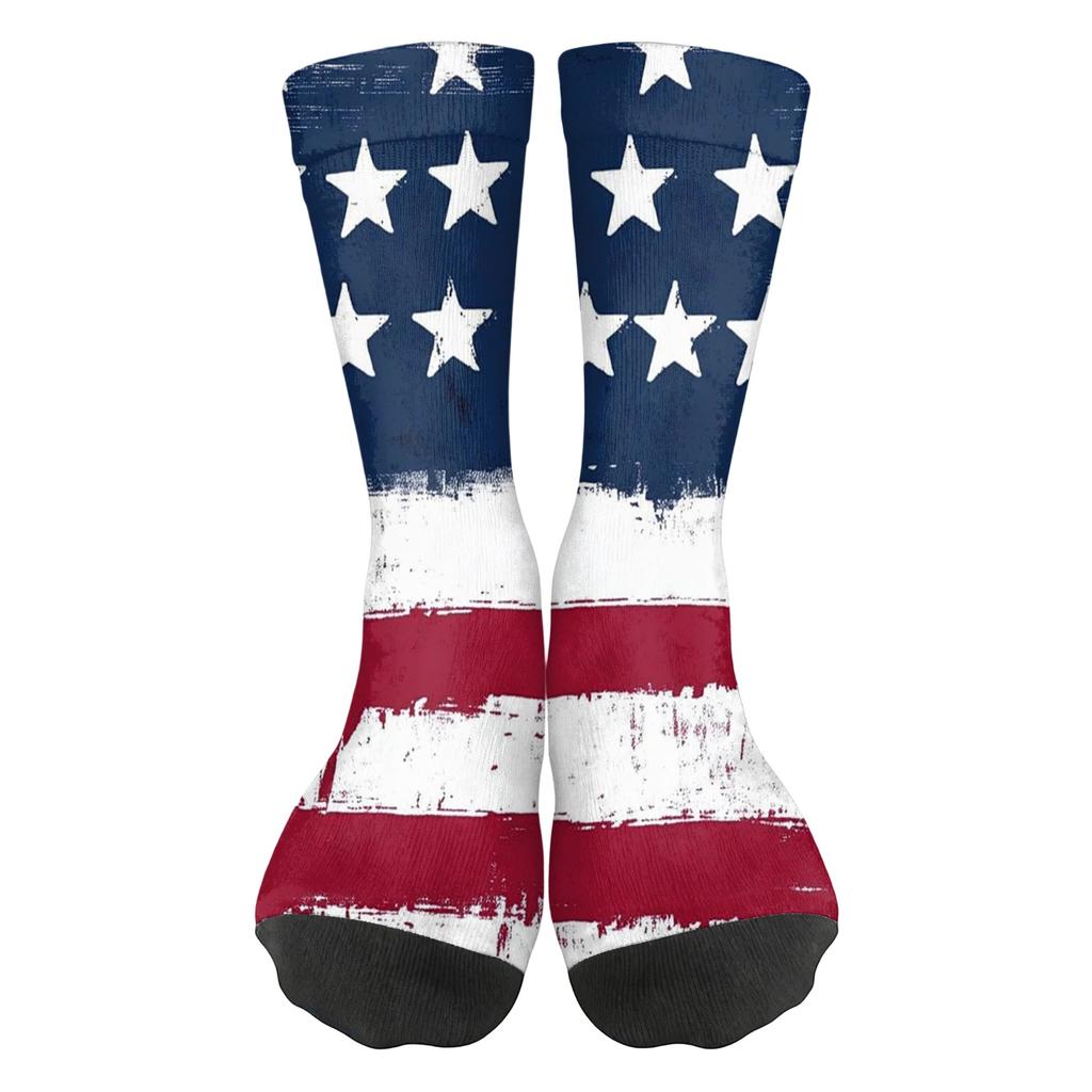 Women Breathable Comfortable Crew Socks Mid Calf Socks with Independence Day Themed Print Soft Stretchy Material for Daily Wear