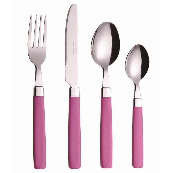 EXZACT Couverts en Inox 16PCS - acier inoxydable avec poignées de couleurs - Fourchettes,Couteaux,Cuillères,Cuillère à café ( R)