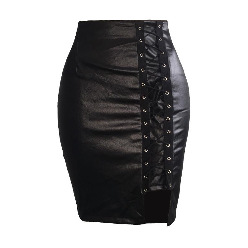 Women's Casual Open High Waist Package Hip Zipper Sexy Leather Half-body Skirt