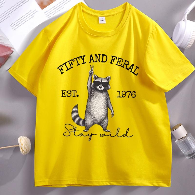 Funny 50th Birthday T-shirt Fifty Raccoon Graphic T Shirts Vintage Unisex Women Cotton Short Sleeve Round Neck Tshirt Streetwear