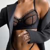Women's Sexy Underwear Set 3-piece Exotic Set Sexy Lace Bra Bandage Panties + Stockings Erotic Transparent Bra Set