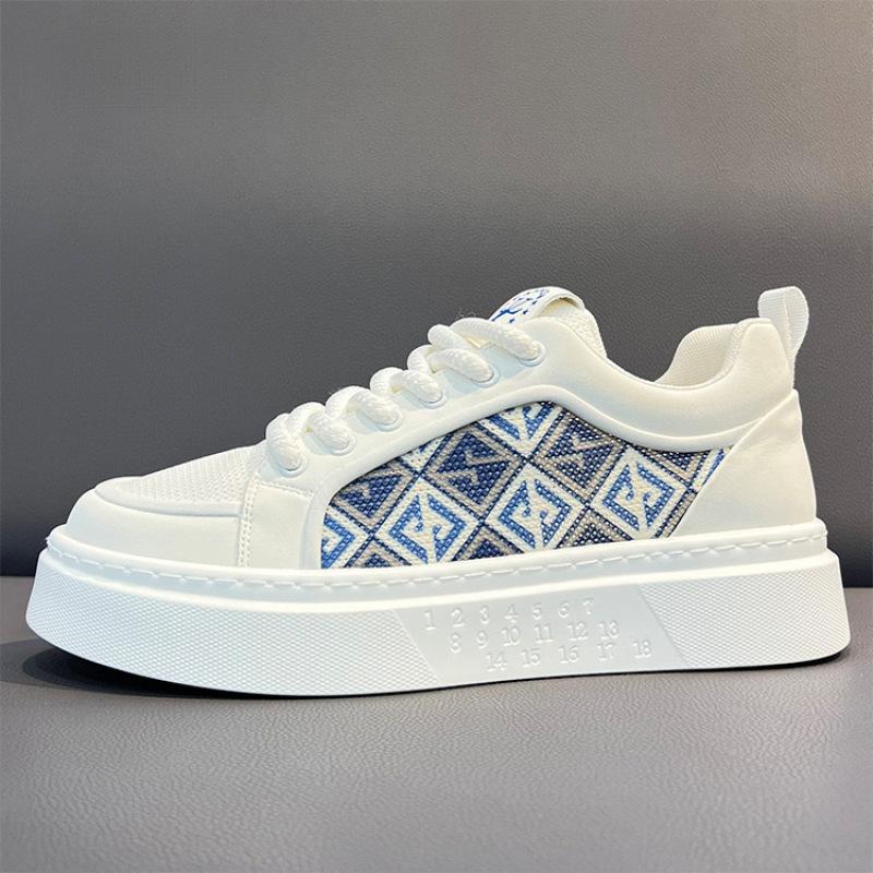 Men's shoes summer breathable mesh shoes light luxury high-end white shoes trend thick sole heightening casual board shoes