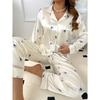 Ladies' Elegant Pajama Set, Featuring A Collared Long Sleeved Top and Pants, Floral Pattern, Button Details, Casual Style, Suitable for All Seasons