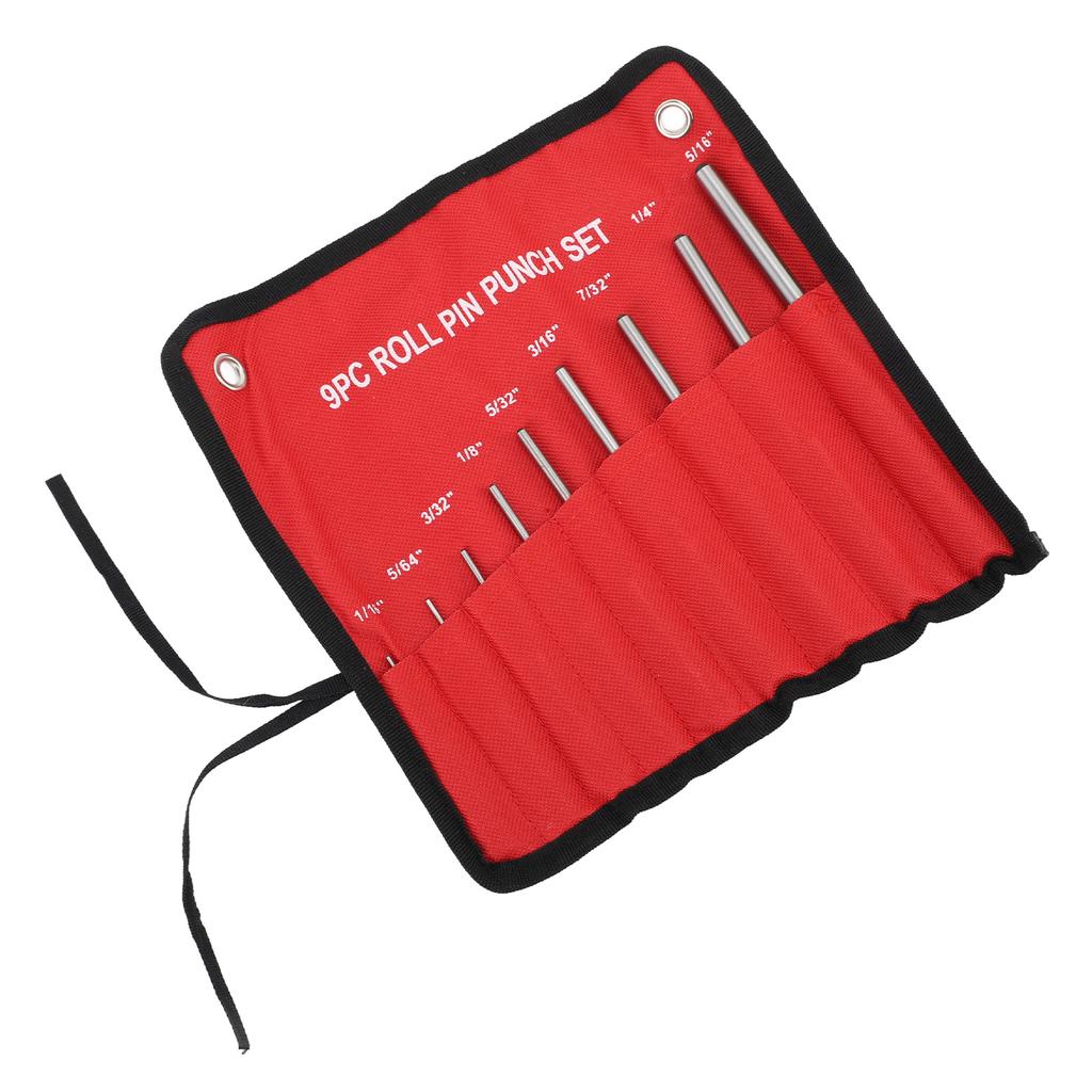 9pcs Roll Pin Punch Set Hardened Steel Removing Pin Punch Tool with Red Storage Pouch For Watch Repair Jewelry Craft