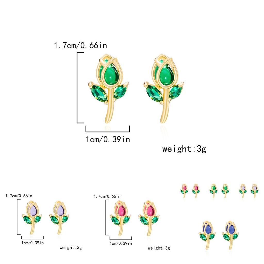 Floral Tulip Stud Earrings For Women Copper Glass Spring Fashion Jewelry