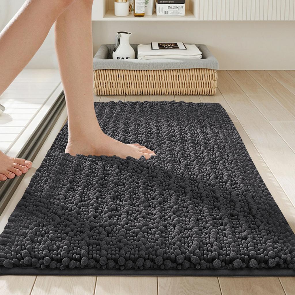 Chenille Bathroom Rug, Extra Soft, Thick, Absorbent, Long-pile, Non-, Machine Washable And Dryable, Suitable For Bathrooms.