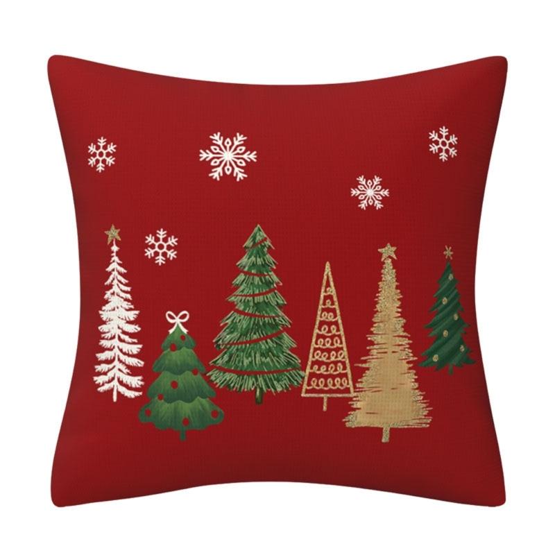 Festival Polyester Cushion Cover With Christmas Tree Designs Soft Sturdy Pillowcase For Home Decoration