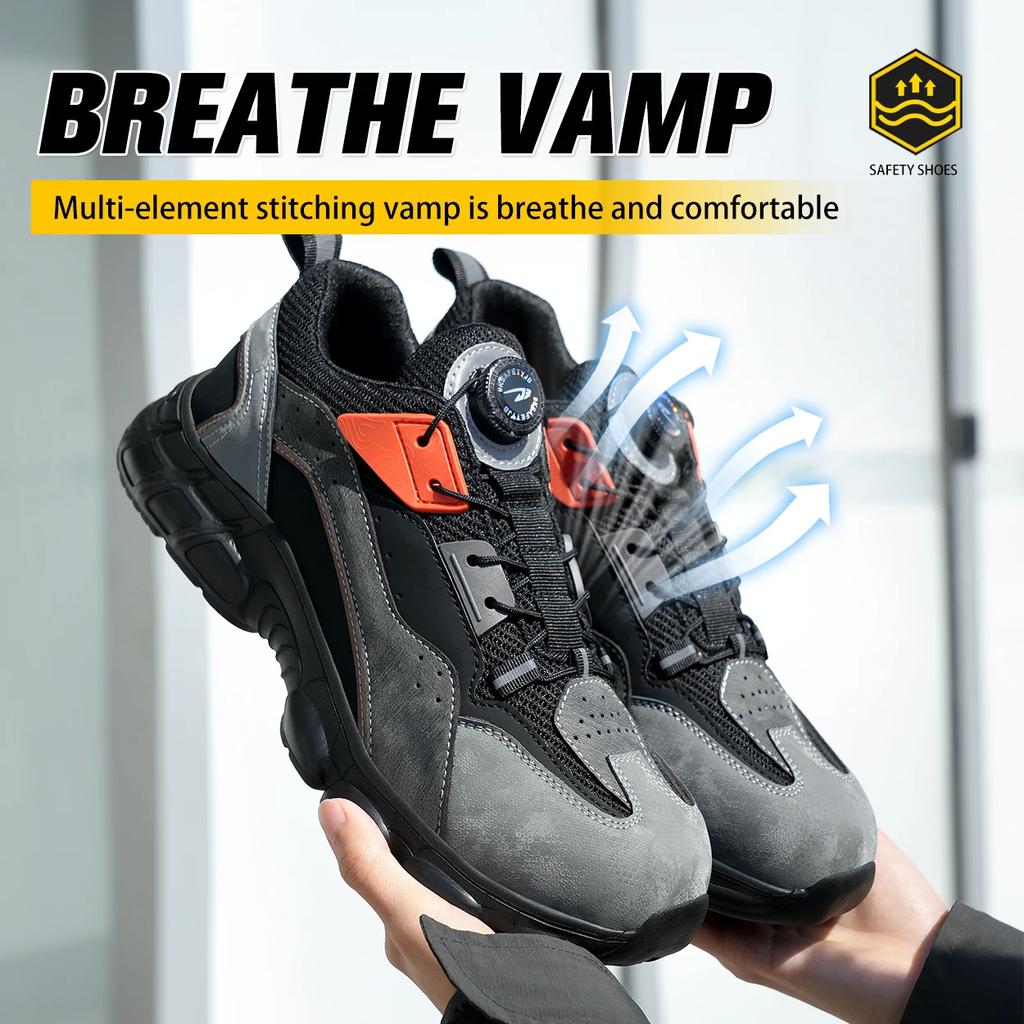 Anti-slip Man Safety Shoes with Rotary Button Anti Puncture Working Shoes with Protective Toe Work Boots 47 Safety Sneakers 48
