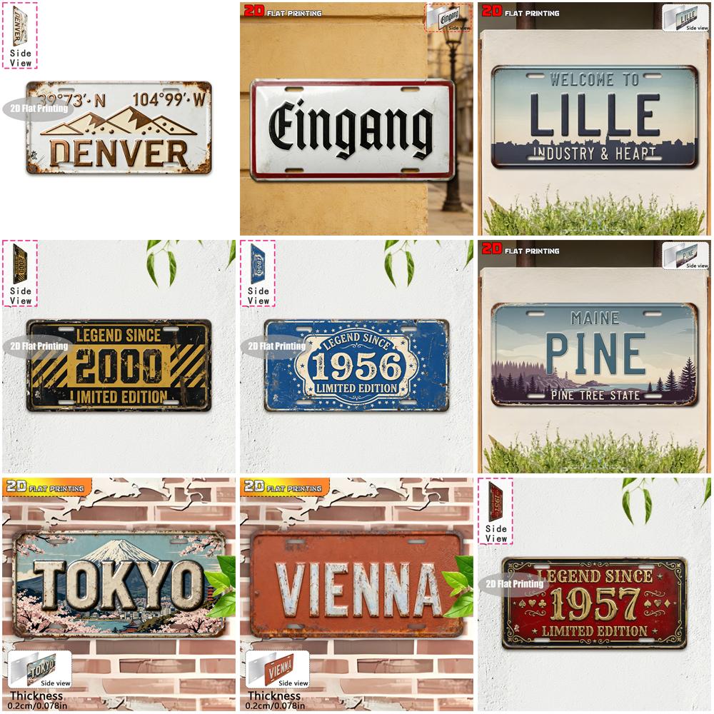 Vintage City Location Number Print License Plate Metal Tin Sign Retro Wall Decor For Bar Cafe Home Garden