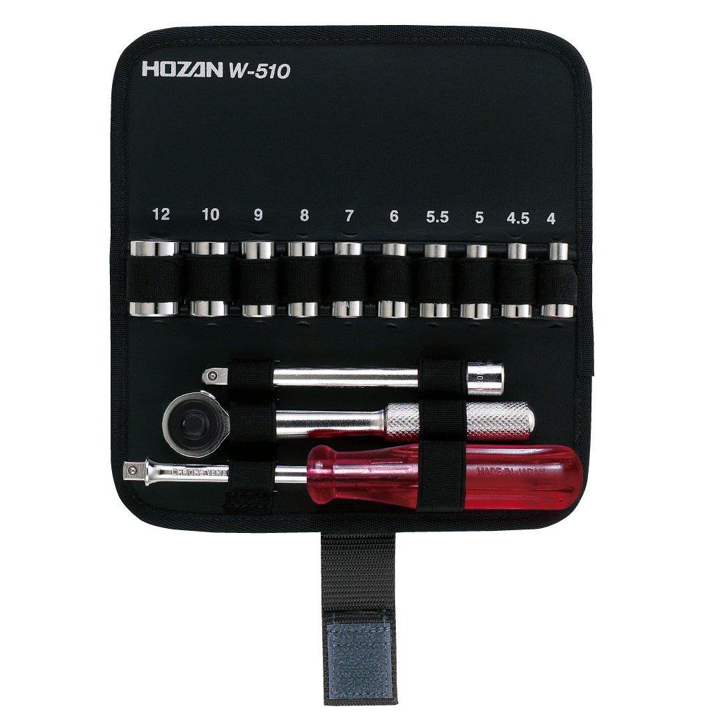 

HOZAN W-510 Socket Wrench Set, 6.3mm (1/4 ) Socket Drive, 10 Sizes from 4mm to 12mm, Includes Soft Case to Reduce Tool Vibration and Friction