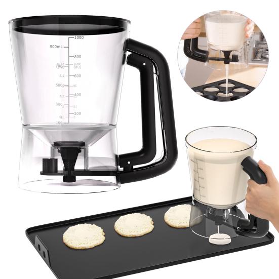 Batter Dispenser with Measuring Marks & No-Drip Valve BPA-Free Cupcake Pancake Tool Easy-Squeeze Handle Removable Valve for Quick Cleaning