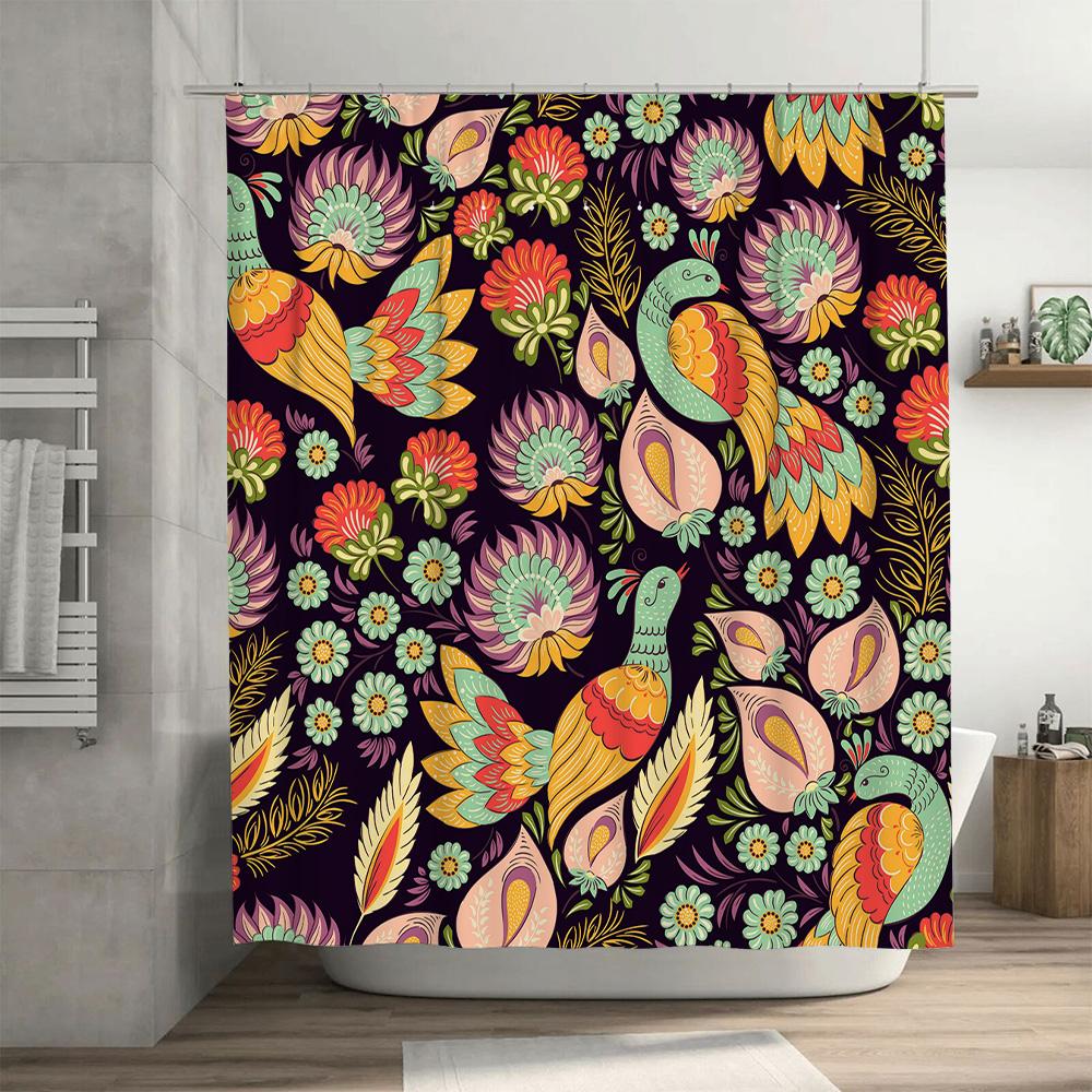 Kolorowy Kwiatowy Wzór Zasłona Prysznicowa Bohemian Dekoracyjny Zestaw Akcesoriów Łazienkowych do Wystroju Domu Poliestrowa Tkanina Odporna