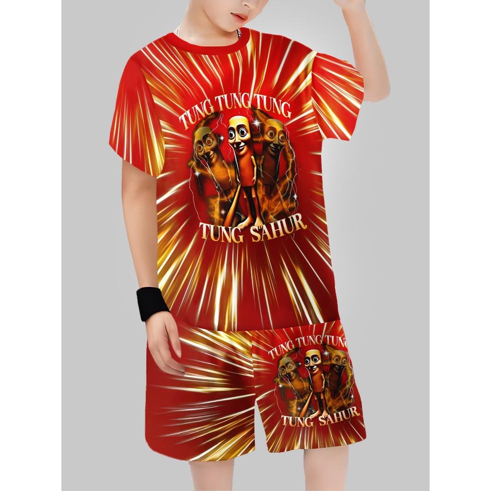 

New Fashion AI Games TungTungTung Sahur Design T-shirt+Shorts Summer Clothing Set Sports Suit T-Shirt & Pants Baby Outfits 100