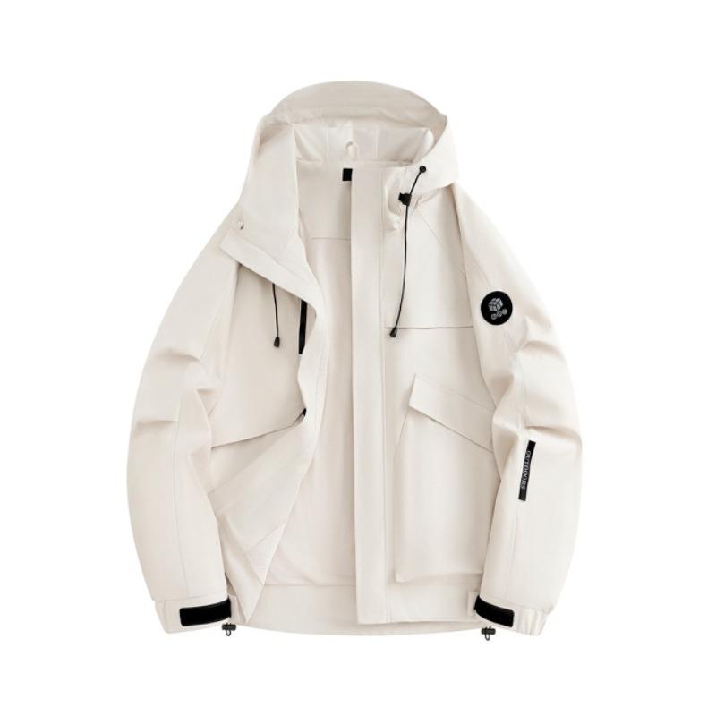 Couple Style Waterproof Jacket, Outdoor Mountaineering Jacket, Windproof and Waterproof Hooded Solid Color Work Jacket