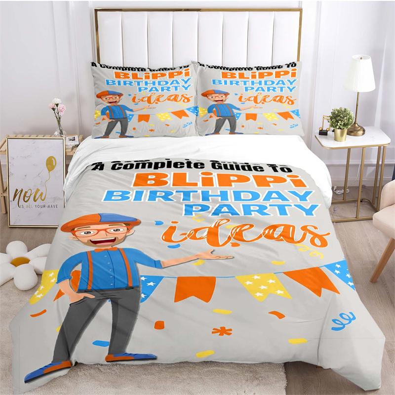 Blue Kids Character with Vehicles Bed Linen Set, Soft Boys Bedroom Birthday Themed Bedding(1 * Duvet Cover + 2 * Pillowcase, Without Core)