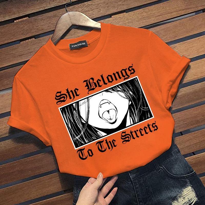 New Horror Anime Pattern Printed T-Shirt Women's Outdoor Cool Street Round Neck Loose Short Sleeve Shirt Tops