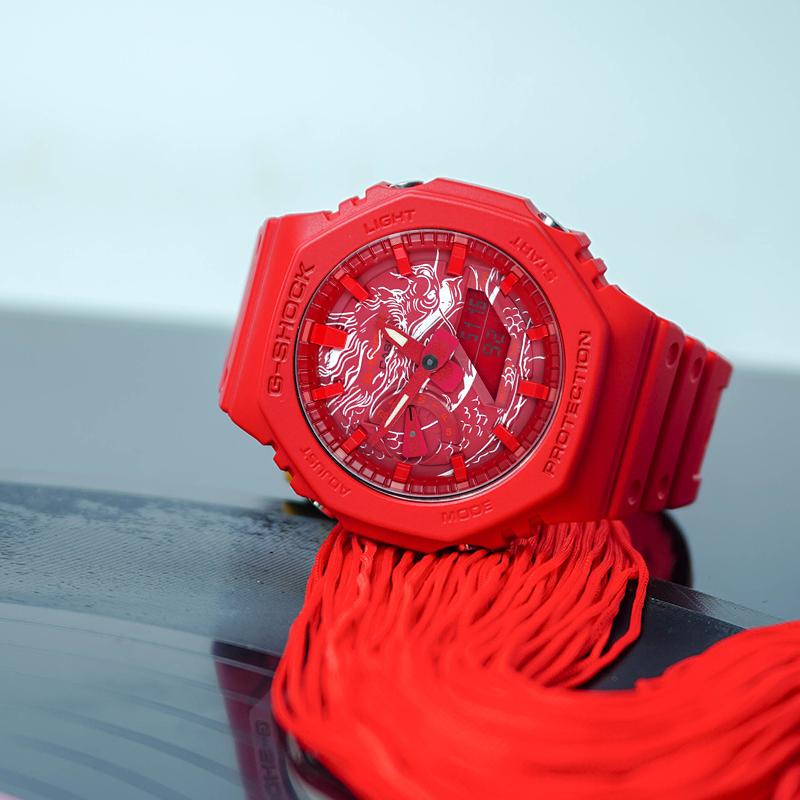 Casio Men Liquid Crystal/Analog Dual Display Series Red Watch GA-2100-4A-