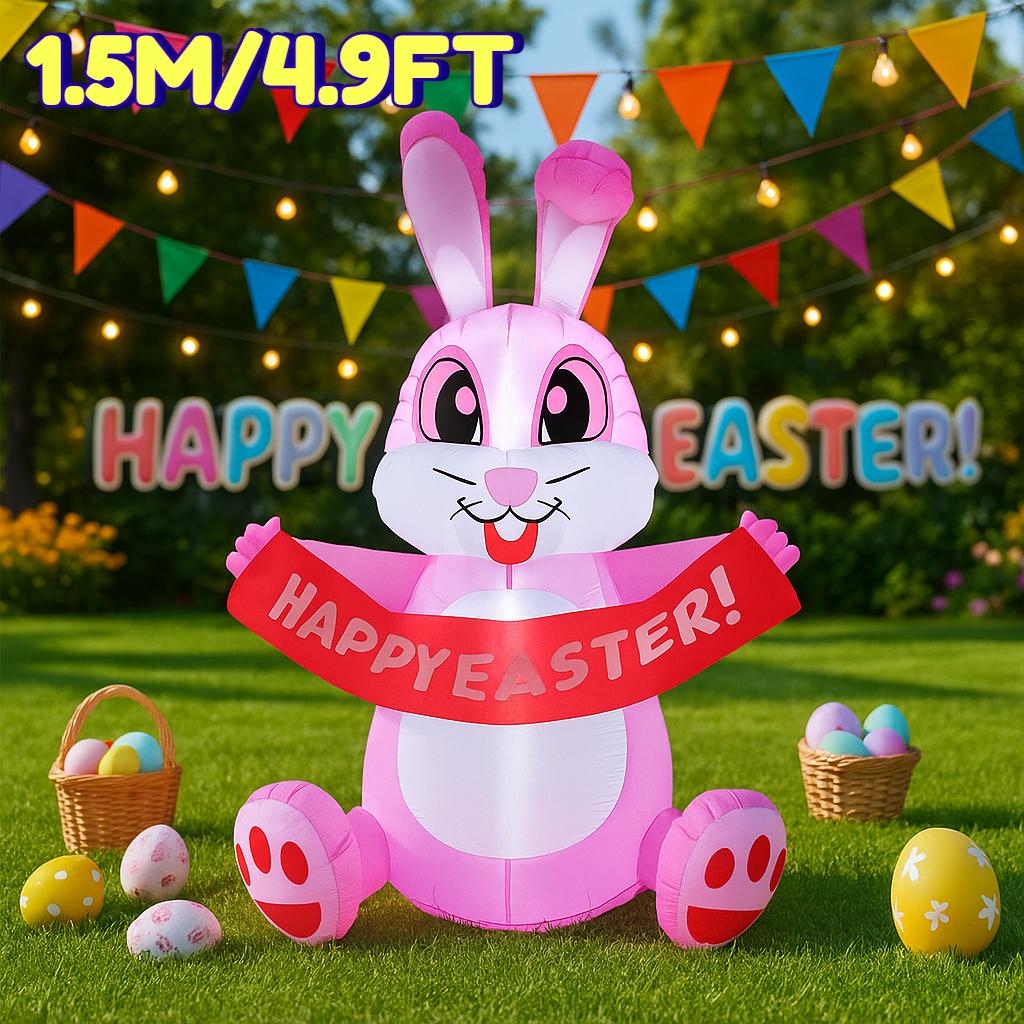 

1.5M/4.9FT Easter DIY Inflatable Toy Rabbit Pulling Banner with LED Lights Outdoor Garden Yard Holiday Festival Decoration EU