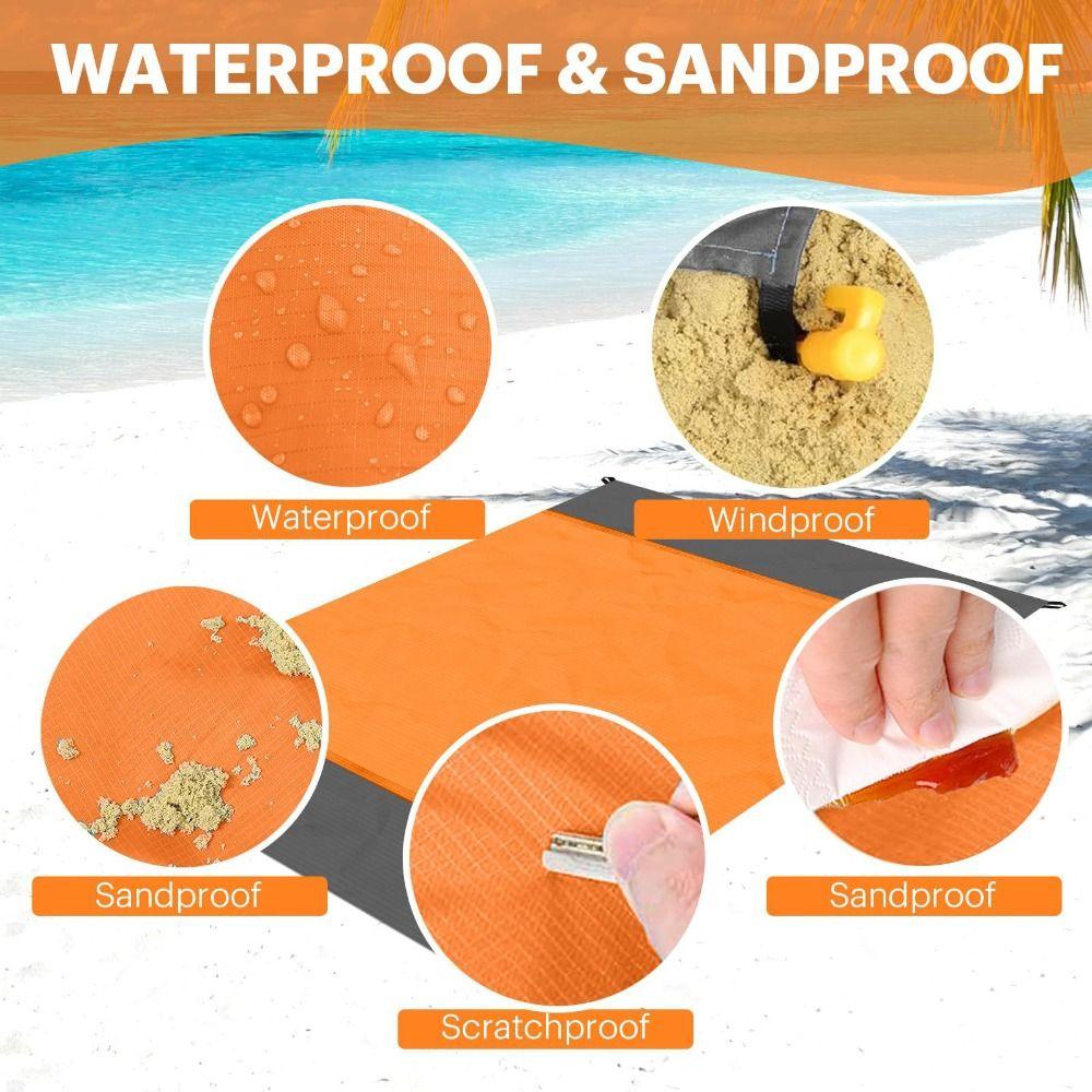 210x200cm Lomme Strandteppe Sammenleggbar Sandstrandmatte Campingmatte for Utendørs Camping Reise