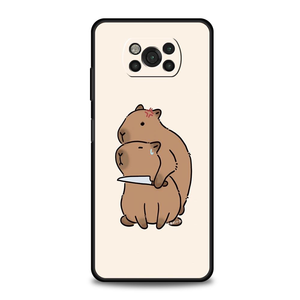 Phone Case For Xiaomi Poco X6 X5 X4 Pro 5G X3 NFC F5 F4 M5 M4 M3 F3 GT C51 C50 C55 Soft Silicone Black Cover Cartoon Capybara