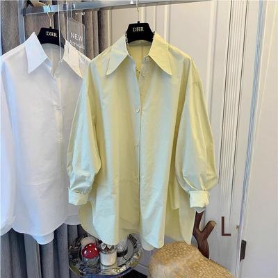 Haut de chemise à manches longues pour femmes, coupe ample, col pointu, automne