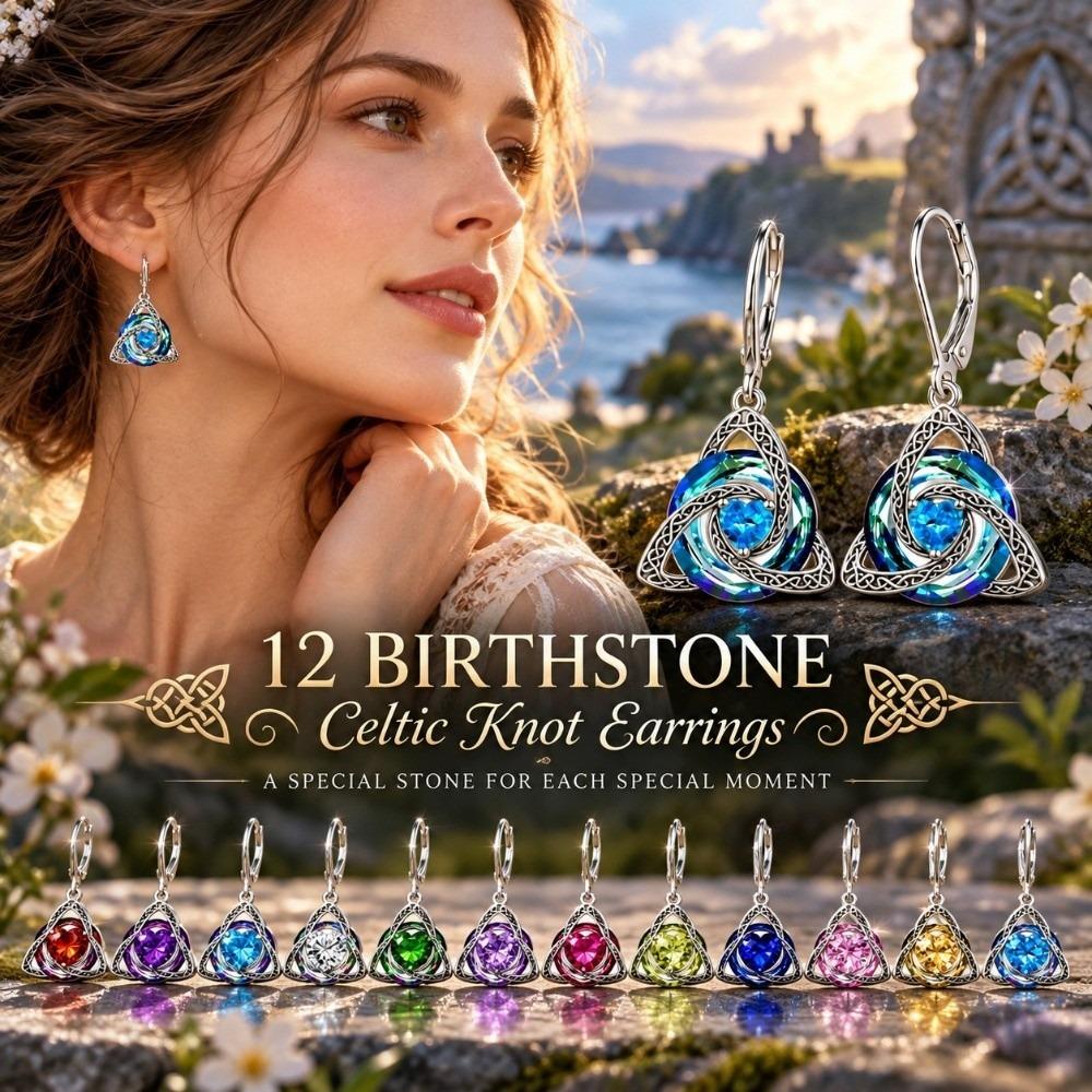 1 Pair 12 Birthstone Option Celtic Knot Earrings Stainless Steel Pendant Earrings Daily Wear